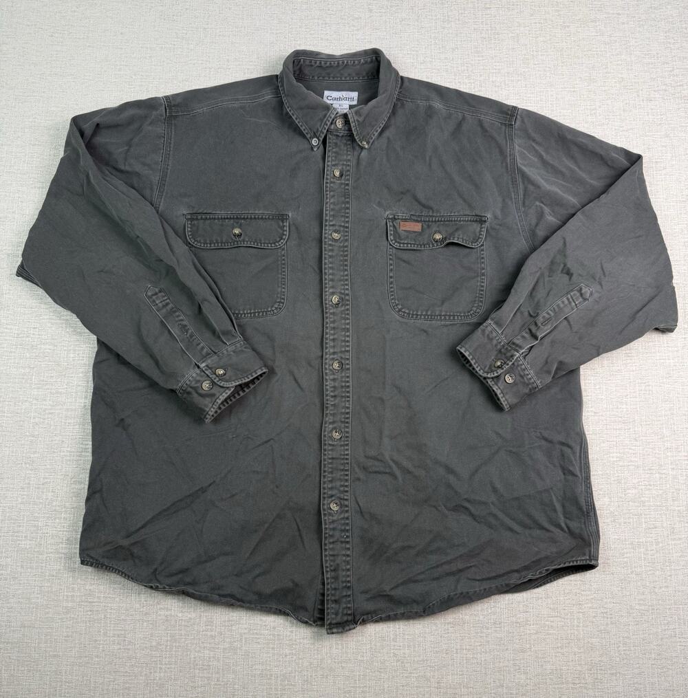 Carhartt Men’s XL Gray Cotton Twill Long Sleeve Button Down Work Shirt S09 MOS